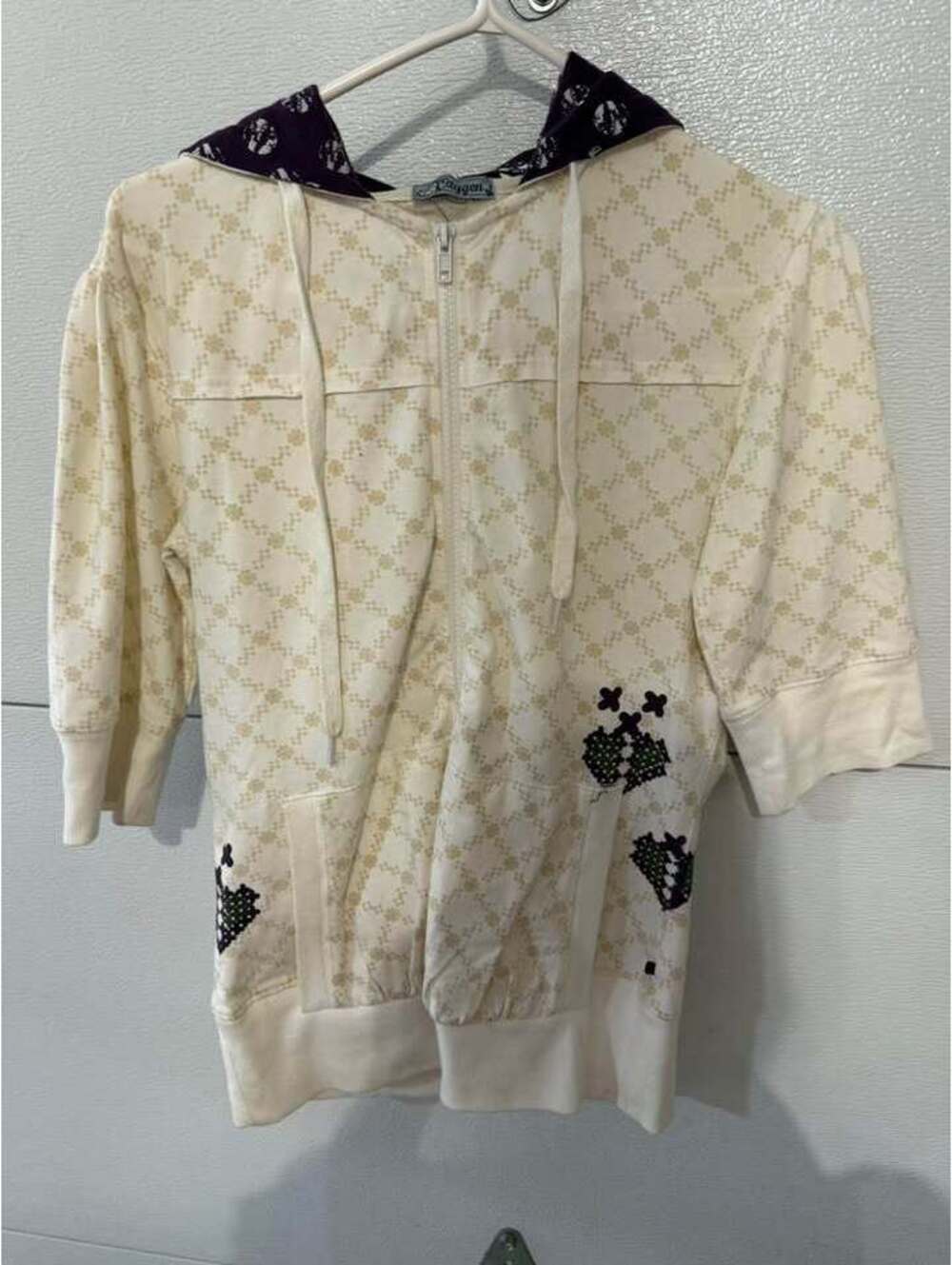 Vintage Y2K Oxygen Floral Pattern Short Sleeve Zip-Up Hoodie sz s